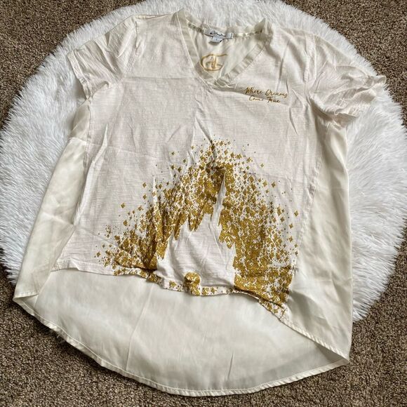 Disney Parks Top Gold Glitter Castle Flowy Women’s Size Large Thin Lightweight - Picture 1 of 9